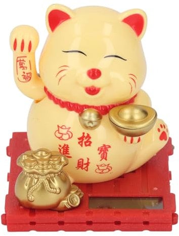 SENECESLI Glückskatzen Wellenarm, Solarbetriebene Niedliche Winkekatze, Lebendige und Schöne Chinesische Fengshui Glückskatze, Katzenstatue Dekoration für Heimdekoration, Autodekoration,