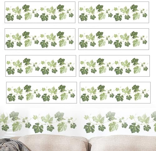 Ivy Wall Stickers, Green Vine Leaves Wall Decals Hanging Evergreen Ivy Plants Self Adhesive Foliage Murals, Removable Peel and Stick Nature Wall Decoration for Living Bedroom Room Kitchen Office