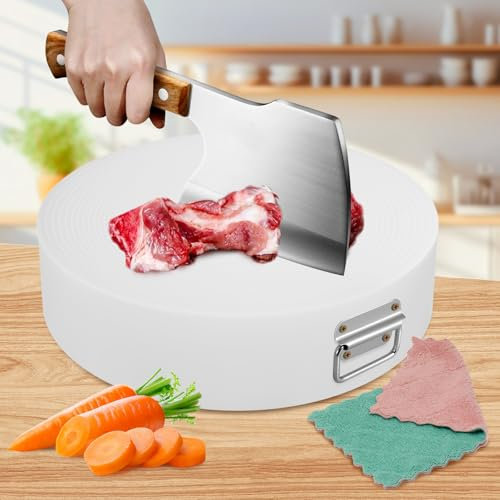 ZQVU Rundes Kunststoff-Schneidebrett, 38,1 x 38,1 cm, extra dick, doppelseitiges Polyethylen für Fleisch und Knochen, leicht zu reinigen
