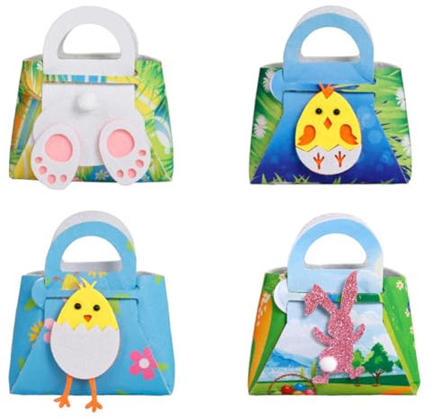 Set aus 4 DIY Oster Filztaschen für Kinder, Wiederverwendbare Osterkörbe mit Griffen, Perfekte Geschenkebeutel für Ostern und Ostereiersuche – Ideal für Osterdekoration und Bastelprojekte
