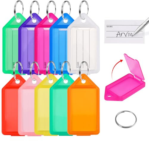 50 Stück Schlüsselanhänger Beschriften Aus Kunststoff 10 Farben Schlüsselanhänger zum Beschriften, Robust Groß Schlüssel Beschriftung Anhänger mit Split Ring für Koffer, Haustiere, Gepäckstücke