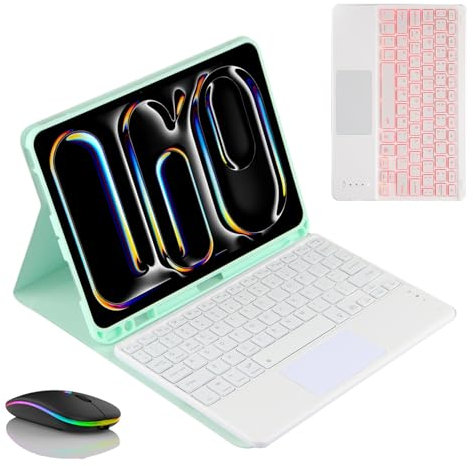 JZCZMCE Custodia con Tastiera per Samsung Galaxy Tab S7 Fe 12,4 Pollici 2021, Portamatite Incorporato, Tastiera Retroilluminazione Magnetica Staccabile Senza Fili con Mouse Bluetooth,Verde