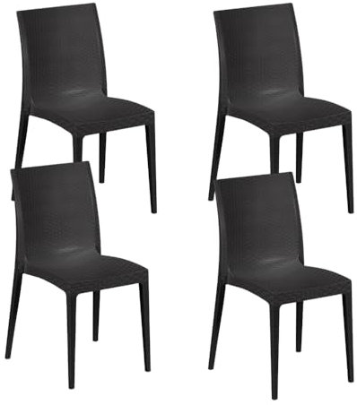 Maury's Set 4 Sedie Impilabili per Esterno Effetto Rattan - da Giardino, Arredamento, Resistente ai Raggi UV, Facile da Pulire, Terrazzo, Sedia per Tavolo, Bar - Struttura Capacità Max 100 Kg
