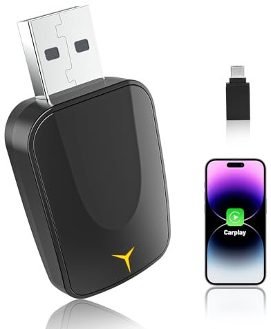 Adattatore CarPlay Wireless per Auto, Dongle Plug & Play a Connessione Rapida, Compatibile con iPhone (iOS 10+), USB-C/USB-A, Stabile e Affidabile, Supporta Veicoli con CarPlay Integrato