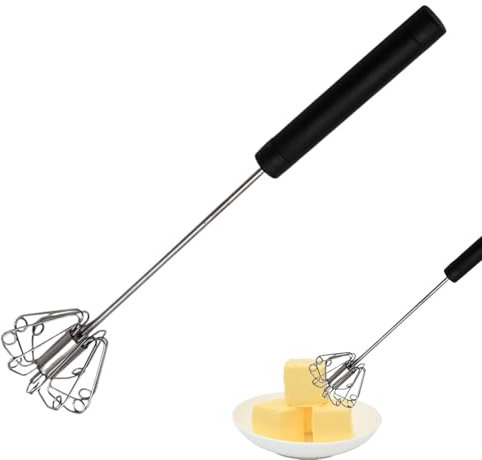 Semi-Automatic Whisk - Stainless Steel Egg Whisk - Hand Push Egg Beater - Milk Frother - Rotating Push Mixer Stirrer - Handheld Beating Whisking Tools for Coffee Milk Kitchen Baking Stirring Mixing