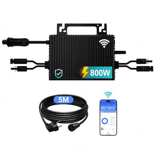 Micro-onduleur 800W avec WiFi, 2 MPPT, IP67, kit Solaire Balcon | Plug & Play, câble AC de 5 m, 96 % de rendement, contrôle en temps réel via application mobile