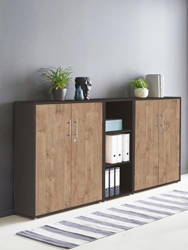 Schrankwand TABOR 8 Büroregal Aktenschrank Büroschrank abschließbar in diversen Farbvarianten (anthrazit/Gold Harbor Oak)