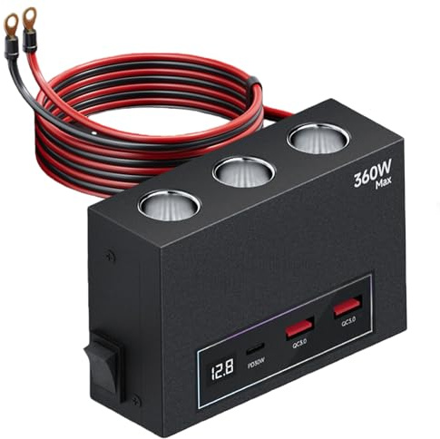 Zigarettenanzünder Steckdose, 12V/24V Zigarettenanzünder verteiler, USB QC 3.0 PD 20W Auto Ladegerät, Schnellladung mit Getrennte Schalter LED Stromspannung Anzeige für Smartphone Tablet Dashcam GPS