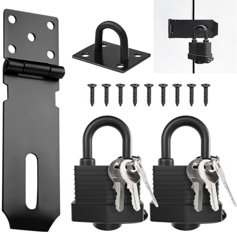 Shed Lock Padlock Hasp Kit,2PCS Heavy Duty Shed Door Lock Latch Padlock Hasp with Screws,Stainless Steel Sliding Gate Bolt for Bedroom Garden Door Windows,Black
