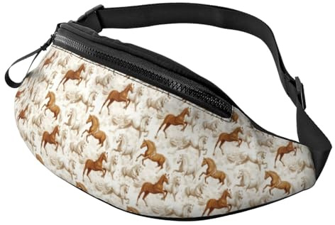 Gürteltasche für Damen und Herren, mit Pferdemotiv, für Reisen, Wandern, Laufen, Weiß und Braun