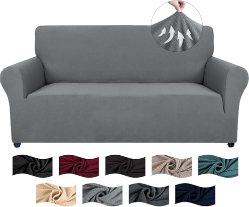 CYCMACO High Elastischer Sofa Überzug rutschfest 2 Sitzer, Hellgrau | Sofabezug, Couch Bezug Elastischer, Jacquard Sofahusse Mit Armlehnen, Universal Sofa Covers, Couchüberzug Waschbare