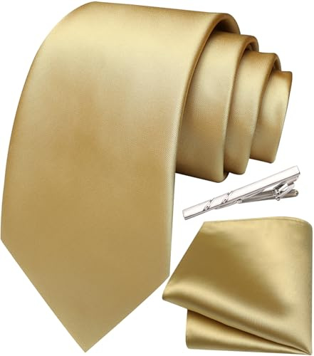 Ailisus Krawatte Herren Klassisch Einfarbige Krawatten und Einstecktuch Krawattenklammer Set Für Hochzeit Party Business 3PCS