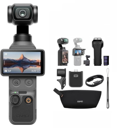 DJI Osmo Pocket 4 Combo Standard, fotocamera stabilizzata tascabile per vlog, CMOS da 1″ e 4K/240fps, stabilizzazione a tre assi, 107 GB di memoria integrata (Multiple Accessories Bundle)