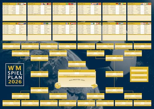 Hetcher Tech DIN A1 Spielplan Poster Fussball WM 2026 Made in Germany - vollständiger Planer gefalten zum selbst eintragen inkl. Tabellen - Poster 84,1 cm x 59,4 cm Querformat