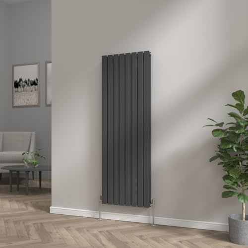 NRG 1600x544 Vertical Column Designer Radiator Black Double Flat Panel | Tall Upright Central Heating Rad, Vertical Radiator, Mild Steel, Modern Radiator, Wall Mounted, for Bathroom Kitchen