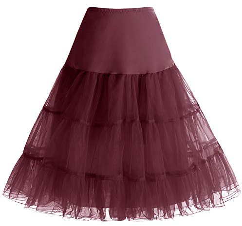 Bbonlinedress Donna 50s Sottogonna Organza Vintage Rockabilly Mini Gonne Burgundy S