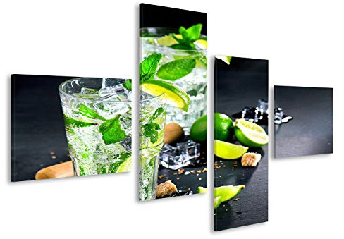islandburner Bild Bilder auf Leinwand Mojito-Cocktail auf einem Tisch. Sommercocktail mit Rum, Kalk, Minze, Eiswürfeln und braunem Zucker Wandbild, Poster, Leinwandbild KVQ