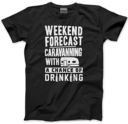 Weekend Forecast Caravanning with a Chance of Drinking - Mens Unisex T-Shirt - Funny Caravan Owner Camper Camping L Black