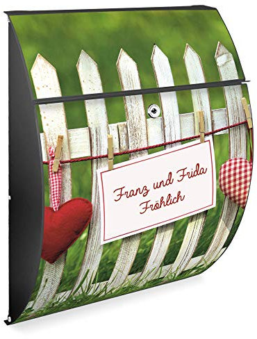 Burg Wächter Design Briefkasten | Modell Riviera 46x33,5x13cm groß | verzinkter Stahl Anthrazit | Postkasten mit Öffnungsstopp, großer A4 Einwurf, Zylinderschloss, 2 Schlüssel | Motiv WT Gartenzaun