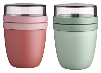 Mepal | Lunchpot Ellipse Mixed | Vivid Mauve + Nordic Sage | Müslibecher to go | Unterteilung für Joghurt & Müsli | 500 ml + 200 ml | Geeignet für Gefrierschrank, Mikrowelle & Spülmaschine