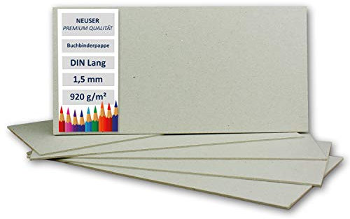 50 Stück Buchbinderpappe DIN Lang - Stärke 1,5 mm (0,15 cm) - Grammatur: 920 g/m² - Format: 11 x 22 cm - Farbe: Grau-Braun