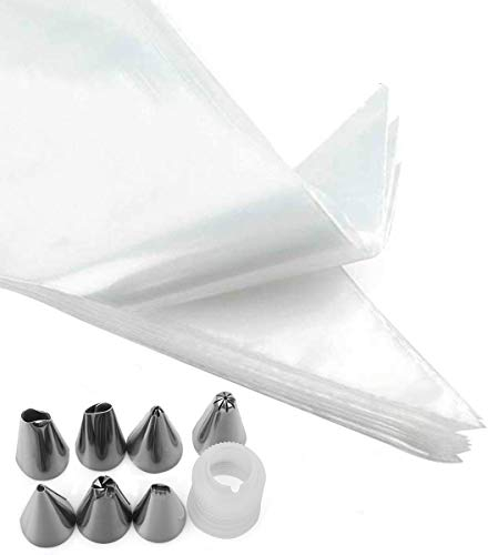HUYIWEI YFOX 100 Bolsas de pastelería Desechables-Sacs Desechables para decoración de repostería y 8 boquillas de Espesor 0,08 mm