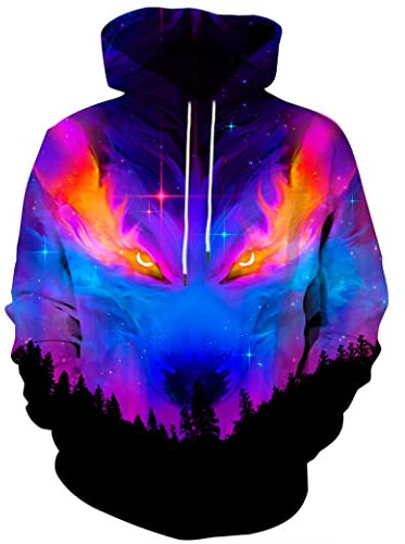 Linnhoy - Felpa con cappuccio unisex con stampa 3D, con grandi tasche - Viola - Large