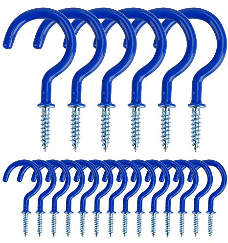 Schraubhaken Cup Haken Schrauben Vinyl Beschichtet Mehrzweckhaken 2 Zoll Ösenhaken Deckenhaken für Tasse, Windspiele, Laternen und Mehr, 20 Stück (Blau)