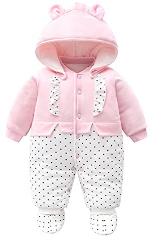 Bambino Pagliaccetto Neonata Snowsuit Invernale Outfit Cotone Tuta da Neve Rosa Cappello Staccabile Manica Lunga Abiti Regalo Ragazze 3-6 Mesi