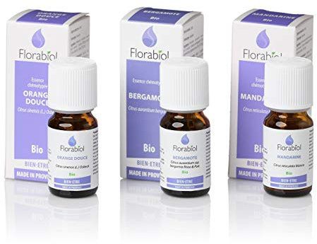 Florabiol | Huiles Essentielles BIO | Orange Douce - Mandarine - Bergamote | 3 x 10 ml | Pure et Naturelle | Aromathérapie et Diffuseur | Pack Agrumes