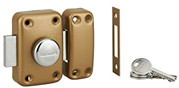 THIRARD - Verrou double entrée Apache avec gâche à encastrer pour porte d'entrée, cylindre 45mm, acier, 3 clés, époxy or