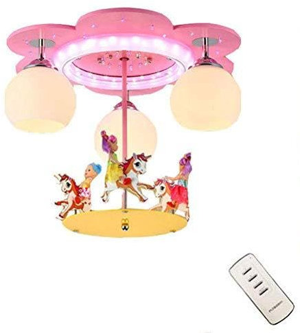 LED Kinder Deckenleuchte Kreative Karikatur Rosa Karussell-Einhorn Design Kinderzimmer Deko Deckenlampe, Multifunktion Dimmbar mit Fernbedienung Kinderzimmer Leuchte, für Junge Mädchen Schlafzimmer