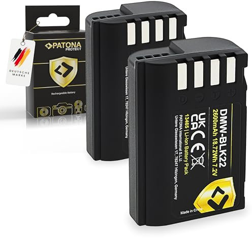 PATONA 2x PROTECT Battery DMW-BLK22, NTC-temperature sensor, V1 housing compatible with Panasonic DC-S5, G9, GH5, GH5S