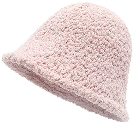 Damen Winter Kuppel Wolle Fischerhüte England Stricken Warm Solide Fedora(Sherpa Rosa)