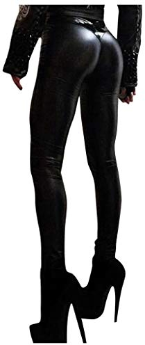 ALCRISP Kunstleder Leggings Damen Stretch High Waist Lederleggings Schwarz Lederhose Damen Leggins Elegant Thermo Leder Leggings Winter Übergröße Kunstlederhose Sexy