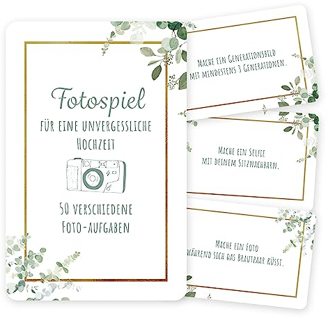 50 Fotoaufgaben Hochzeit - Unterhaltsames Hochzeitsspiel für Gäste, Fotobox Accessoires Hochzeit Fotospiel Hochzeit, Hochzeit Fotoaufgaben für Gäste, Perfekt für Gästebuch Hochzeit