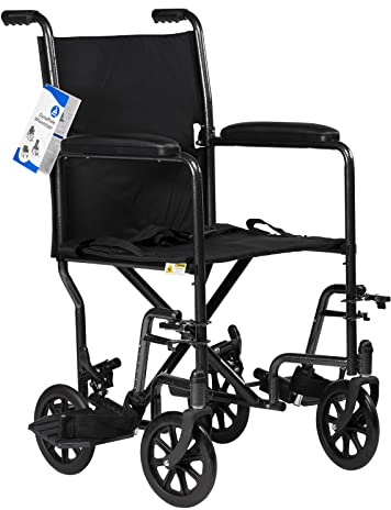 Dynarex DynaRide Transport Wheelchair has 17” Seat, Fixed Full Arms & Swing Away Footrests, 250 lb. Weight Capacity, Silver, 1 DynaRide Transport Wheelchair with Fixed Full Arms & Swing Away Footrests