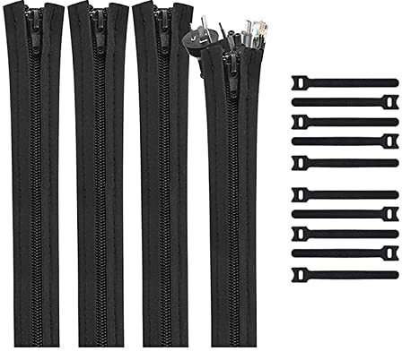 ACROPAQ - 10 x Kabelschlauch aus Neopren - 40 mm Diameter, Mit Reißverschluss, 20 x Wieder verwendbare Klettverschlusskabelbinder, einfach Kabel verstecken - Schwarz