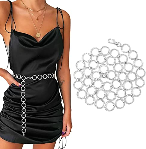 WERFORU Cintura da donna alla moda, in metallo, regolabile, per abiti, A-argento., Länge 150cm (Passt Taille unter 135cm)