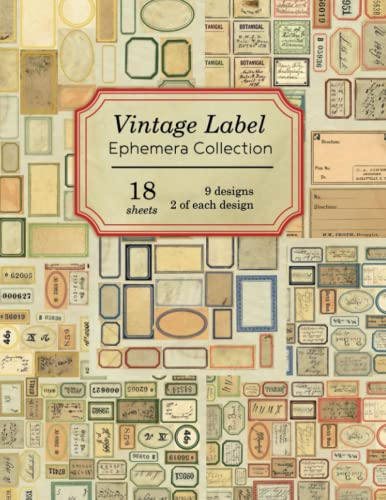 Vintage Label Ephemera Collection: 18 sheets - over 600 vintage labels in red, blue, green and yellow for DIY journals and crafts