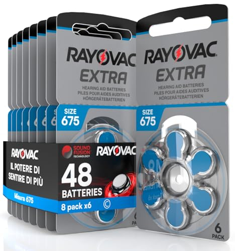 48 Batterie Per Apparecchi Acustici Rayovac Extra Advanced 675. 8 Blister da 6 Pile