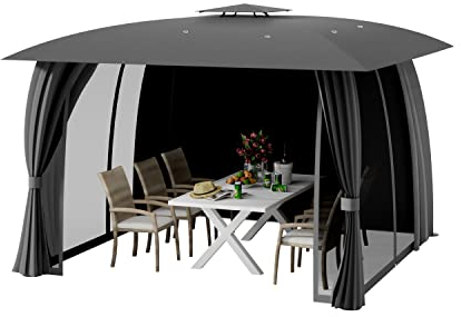 Trend24 - Pavillon - Partyzelt 3,3*3,3 - Partyzelt - Pavillon wetterfest - Pergola - Laube - 100% wasserdicht - Lüftungsdach - UV-Schutz - Inklusive Seitenwänden und Insektennetz - Stahl - 330 x 330 x