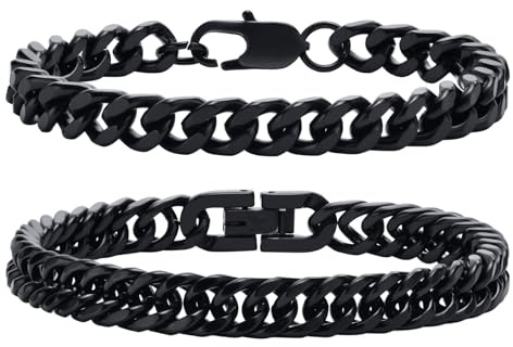 Herren Armband Edelstahl Panzerkette Armbänder  | 2 Stücke Kubanische Armband für Männer, 8mm Breite, 19/21/23cm Länge, Geschenke für Mann Papa Sohn Freund Ehemann