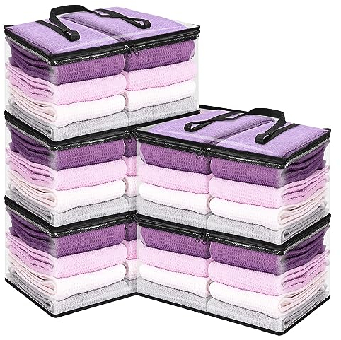 YOPIH 5 Pack Clear Storage Bags 40L Transparent Moving Totes 46 x 38 x 23 cm Clothes Bags with Double Zippers Sturdy Handles Moving Bag for Blankets, Toys, Comforters, Duvet and Comforters