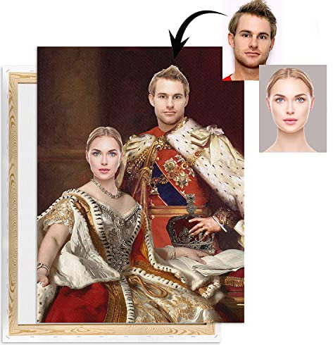 Personalisiertes Leinwand Bild Porträt mit Foto selbst gestalten 60x80 cm Individuelles Wandbild Kunst Bild mit eigenem Foto Fotogeschenk Königliches Paar König und Königin [128]
