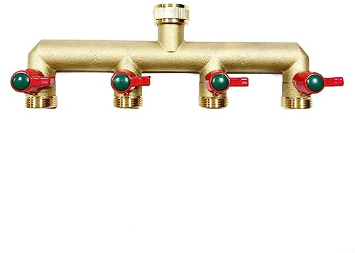 Distributore di rubinetto dell'acqua in ottone a 4 vie Distributore d'acqua da 3/4 di pollice Distributore d'acqua a 4 vie Tubo da giardino 3/4 di colore naturale in rame
