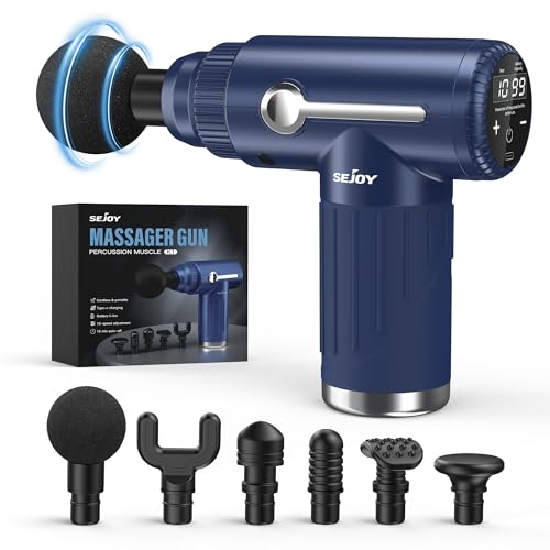 Massagepistole Massage Gun, Deep Tissue Massager, tragbare Perkussion Muskel Massager Gun klein für Athleten, elektrisch, Schmerzlinderung Handheld Rückenmassagegeräte, Geschenk für Männer (Blau)