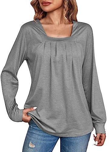 Langarm-T-Shirt, Plissee, Langarm, für Damen, Jacke, Frühling, lang, große Größe, grau, X-Large