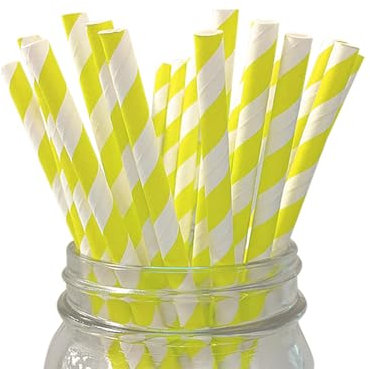 Berto Paper Straws 25pcs, Biodegradable Recyclable Drinking Straws for Wedding | Birthday Party Straws for Cocktail, Holiday, Coffee, Soda, Baby Shower Suppliers. (White with Yellow Stripes)