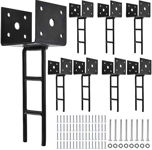 TPSHKE 8 Pack U Shape Post Anchor, 4x 4 Post Base for Concrete, Galvanized Black Pergola Deck Post Bracket with Screws(Inner Dia 3.6x3.6)